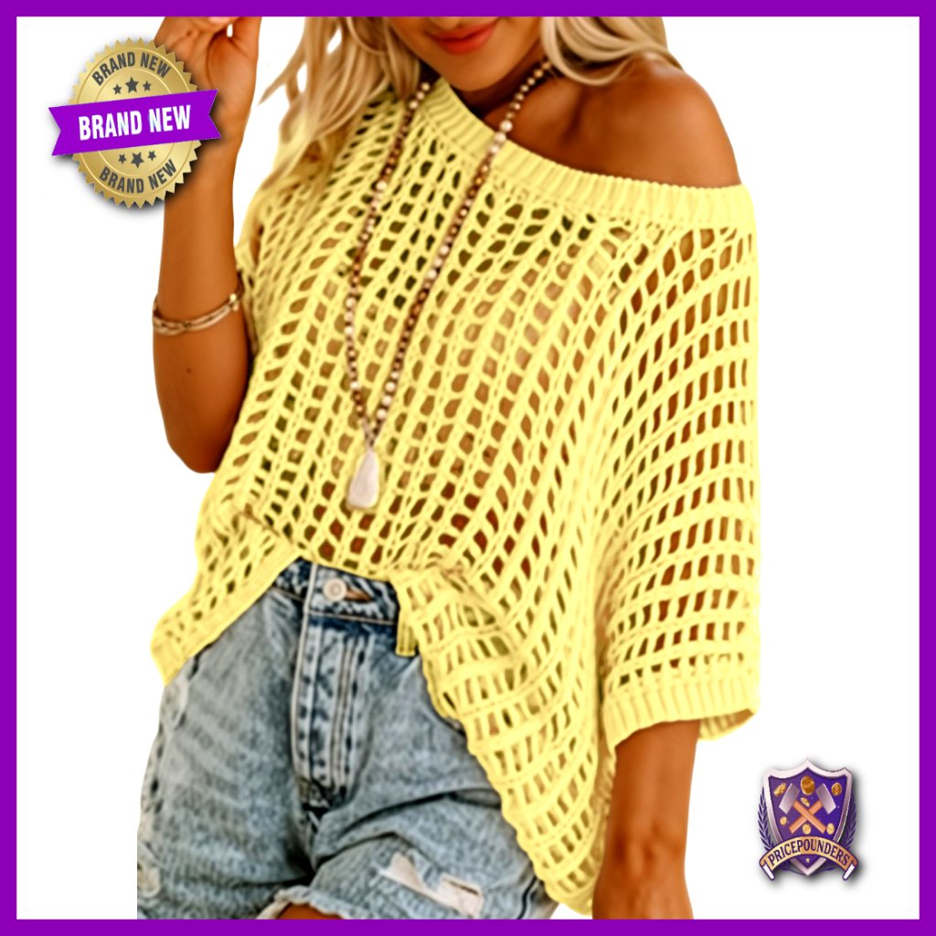 Crochet Hollow Out Pullover Sweater Beach Coverup Lightweight Summer Top